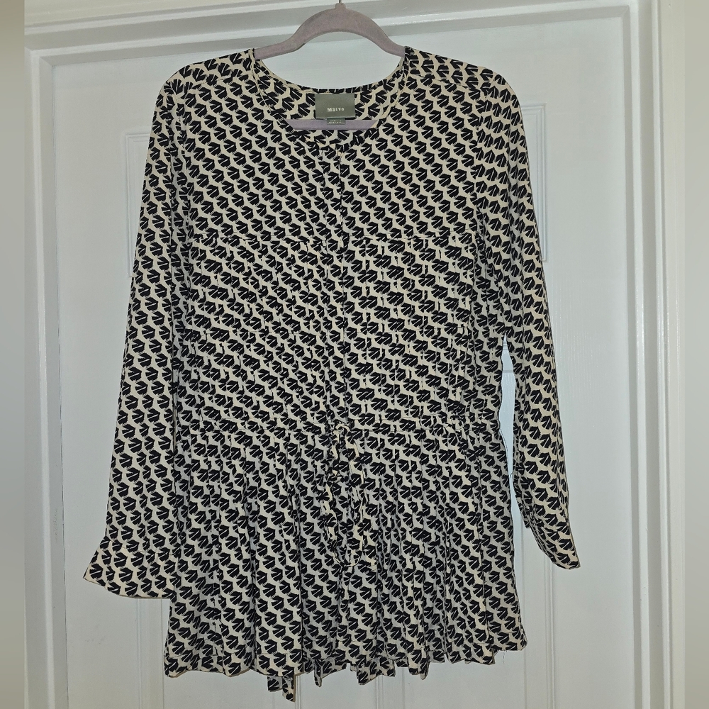 Maeve Navy and Cream Abstract Print Drop Waist Tunic